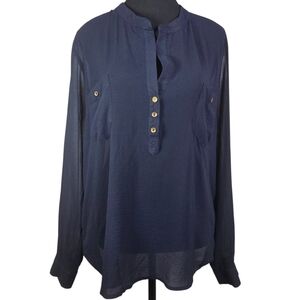 ASOS Dark Blue Sheer Button-Front Blouse Size 12